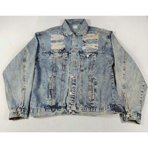 Blue Buttercup Jacket Mens Large Blue Distressed Acid Wash Denim Trucker‎ Grunge